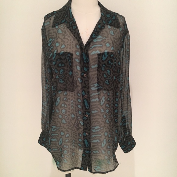 Equipment Femme Blouse - Green/Blue Leopard - Picture 2 of 5
